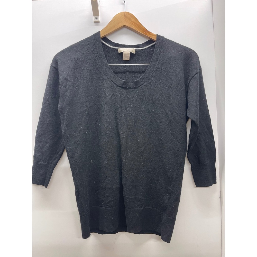 Banana Republic Extra Fine Merino Wool Scoop Neck Sweater Black Womens Large